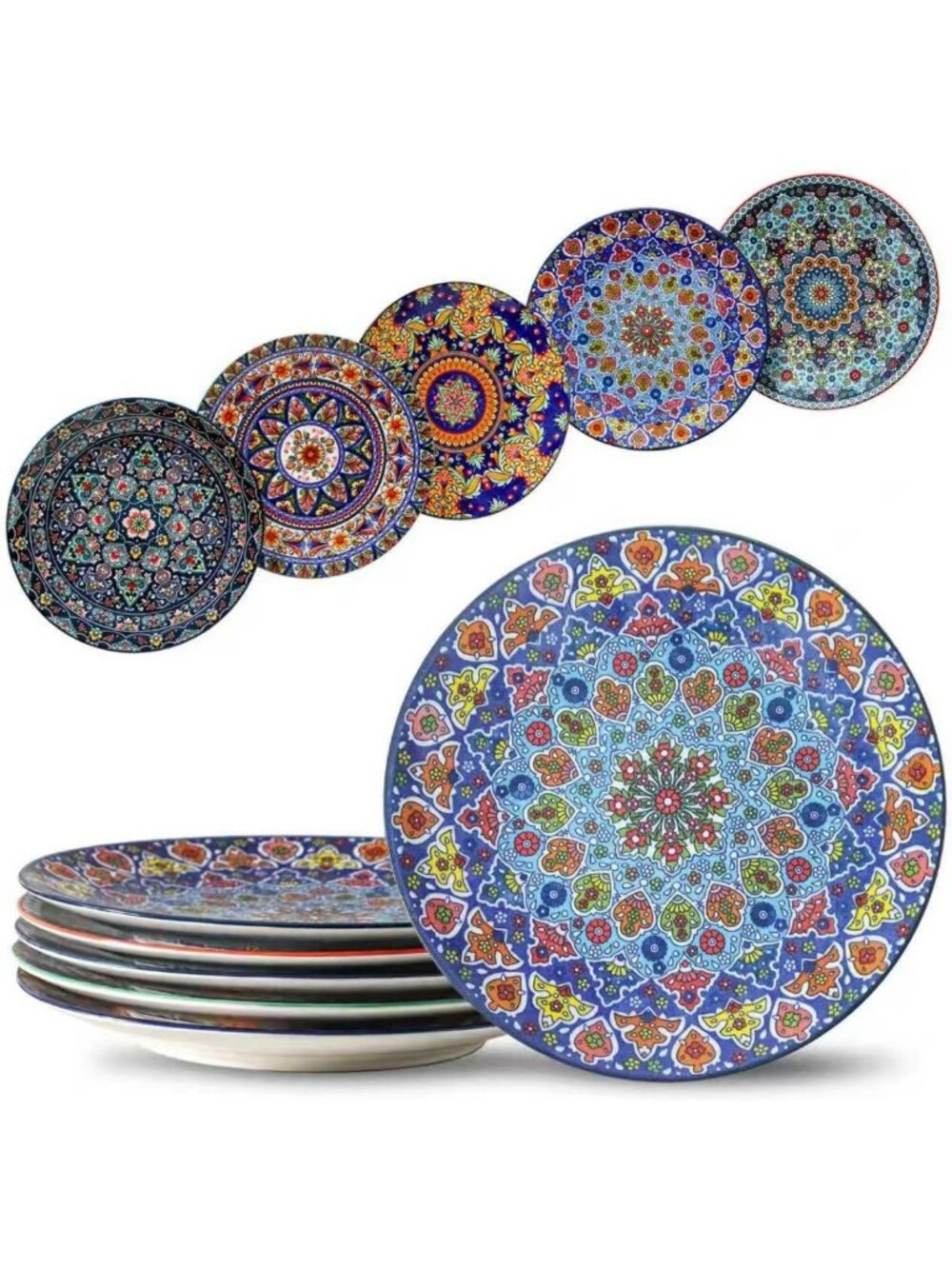 Bohemian Ceramic Dinner Plates Set of 6 - 10.5 Inch Stylish Tableware